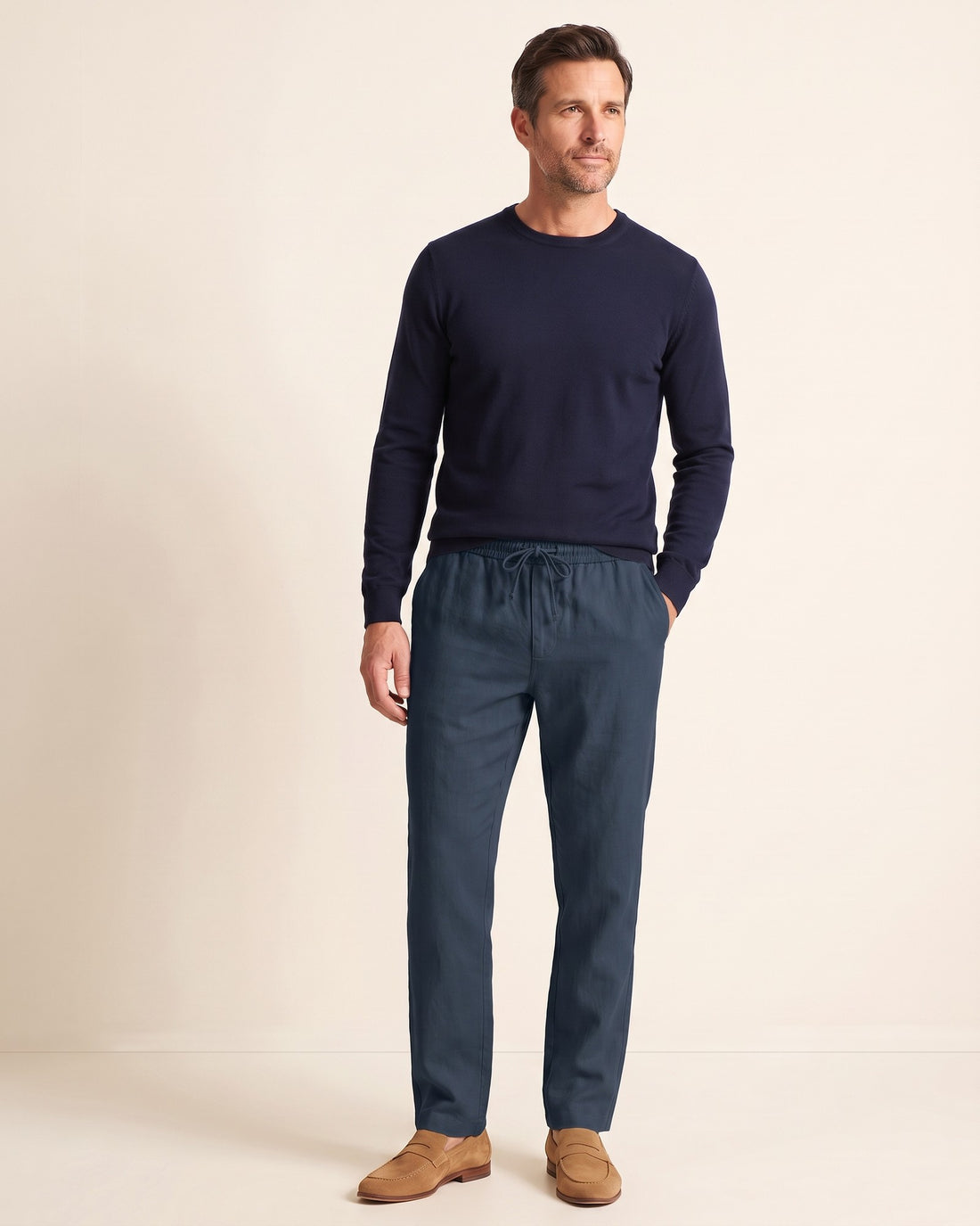 KEPT Men's Drawstring Pants - Capri in dark blue