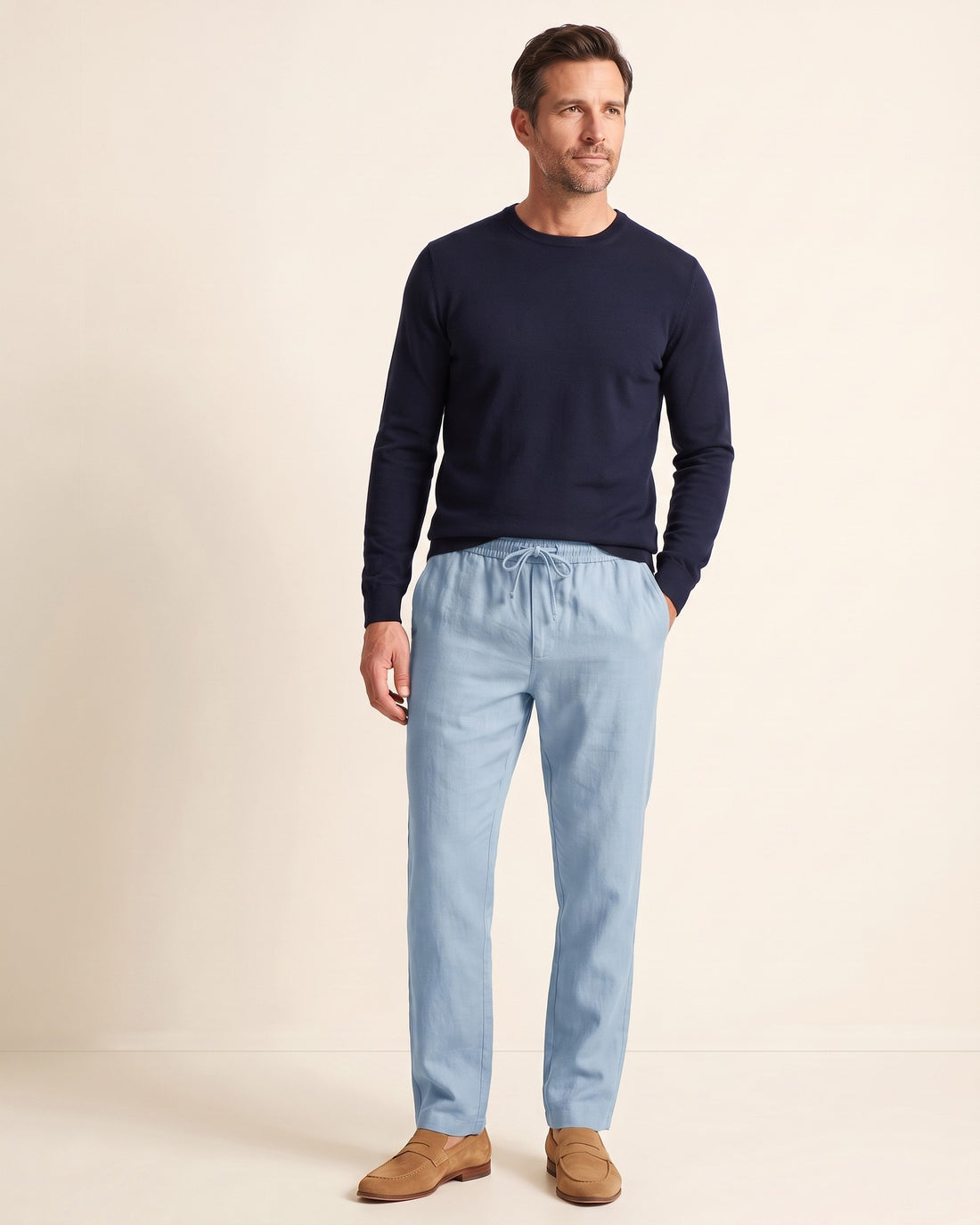 KEPT Men's Drawstring Pants - Capri in light blue