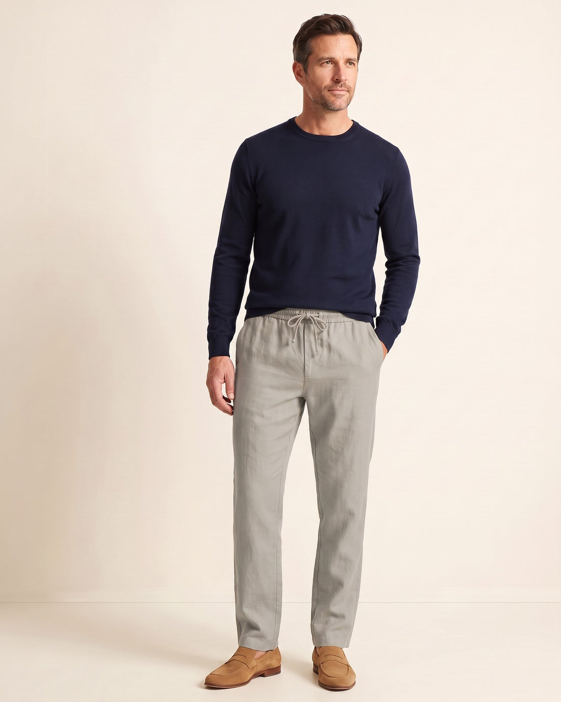 KEPT Men's Drawstring Pants - Capri in light grey