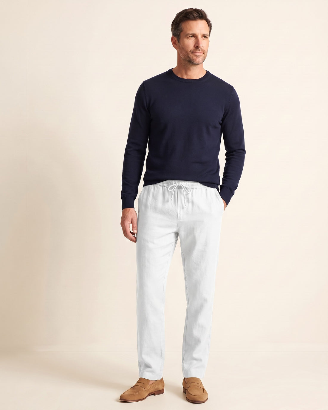 KEPT Men's Drawstring Pants - Capri in white
