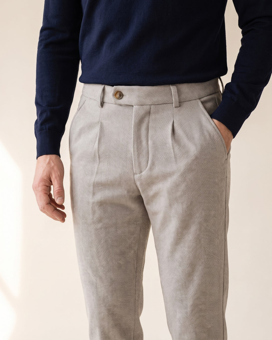 KEPT Men's Pants - Cortina in beige, detail close-up