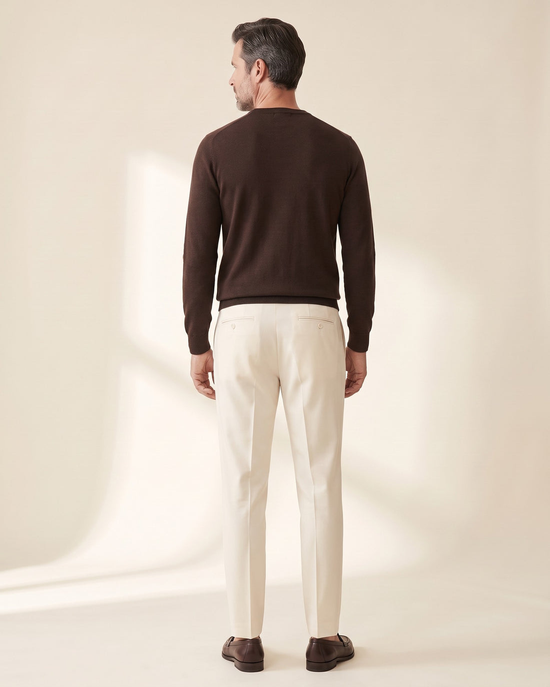 KEPT Men's Pleated Pants - Milano in beige, back view