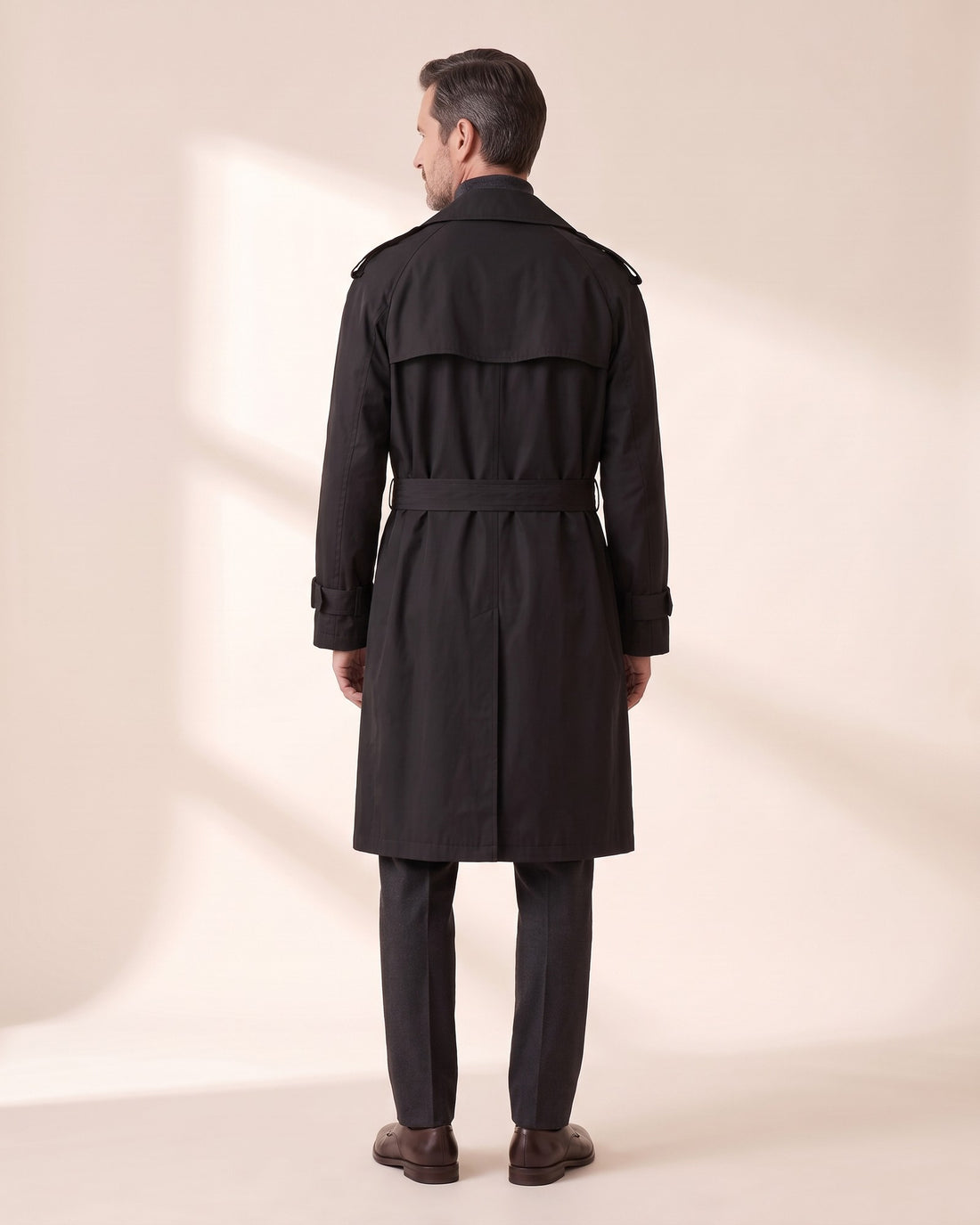 KEPT Men's Trench Coat - Kensington in black, back view