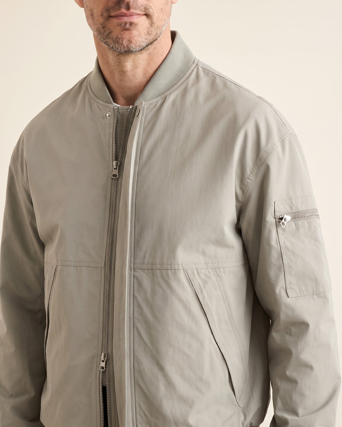 KEPT Men's Bomber Jacket - Genoa in grey, detail close-up
