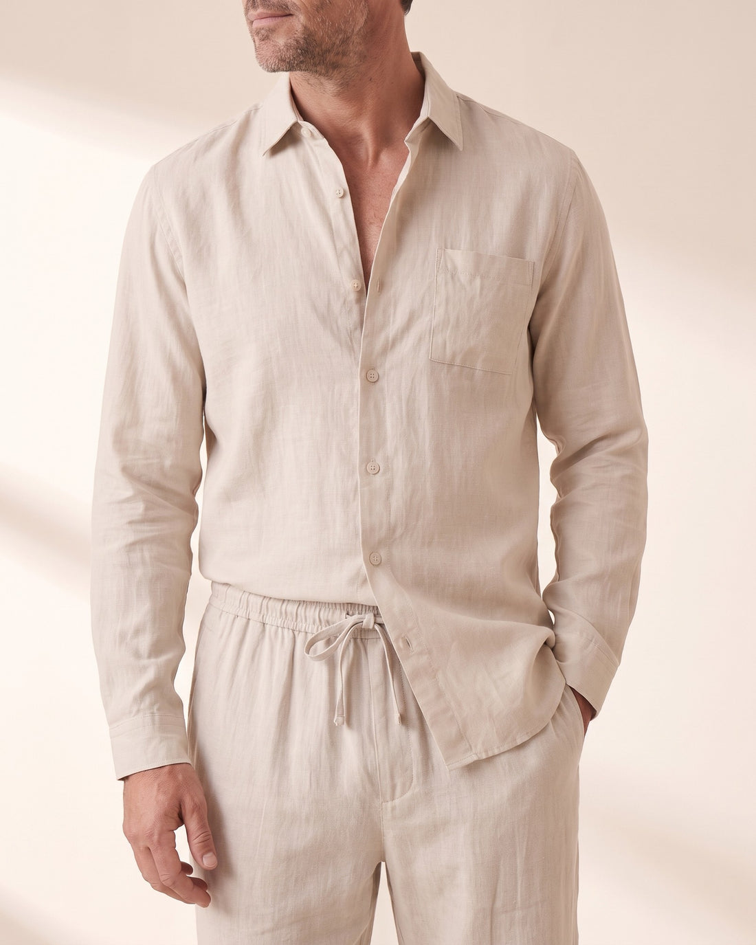KEPT Men's 2-Piece Outfit Set - Menton in beige, detail close-up