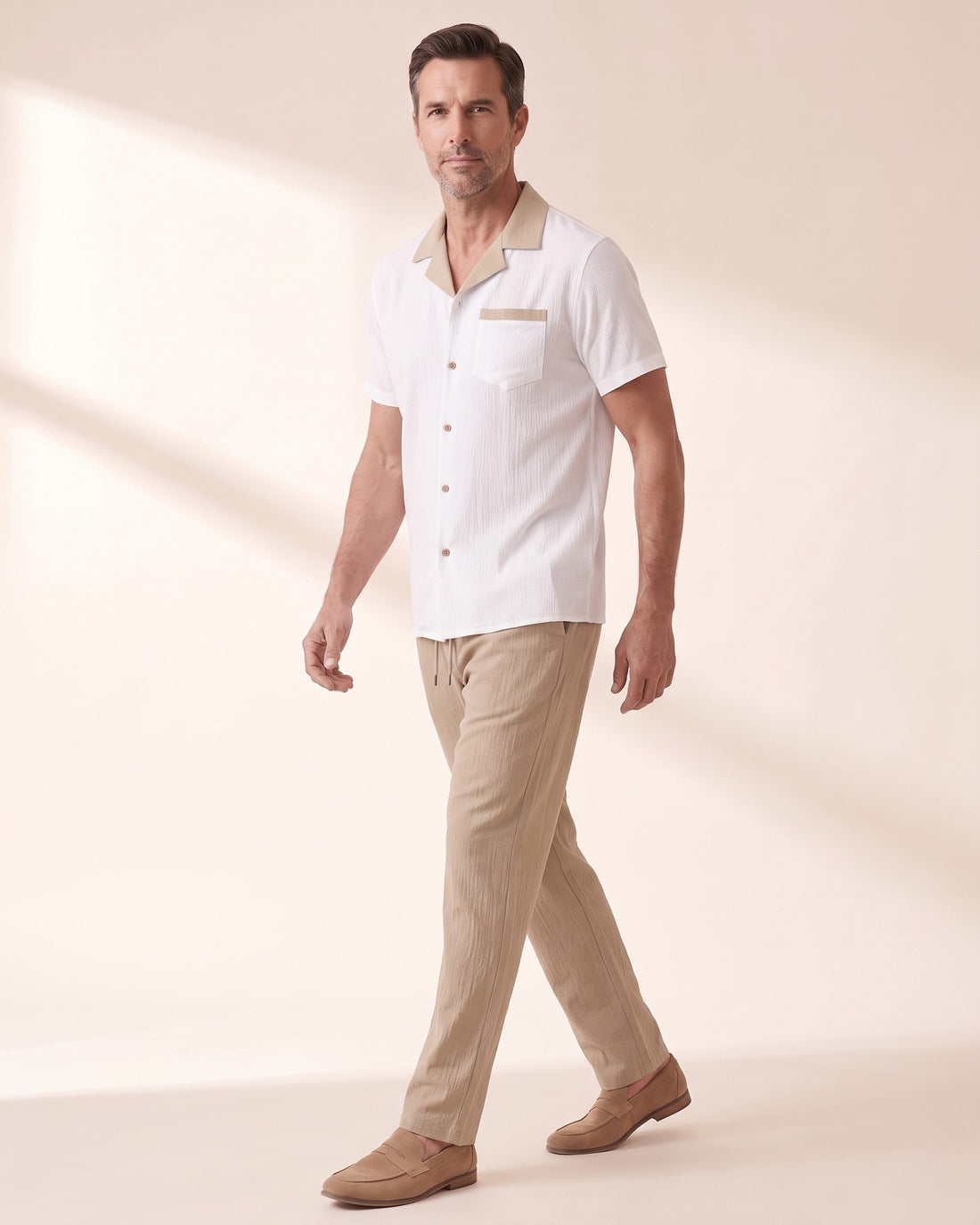 KEPT Men's 2-Piece Outfit Set - Sardinia in tan, in motion