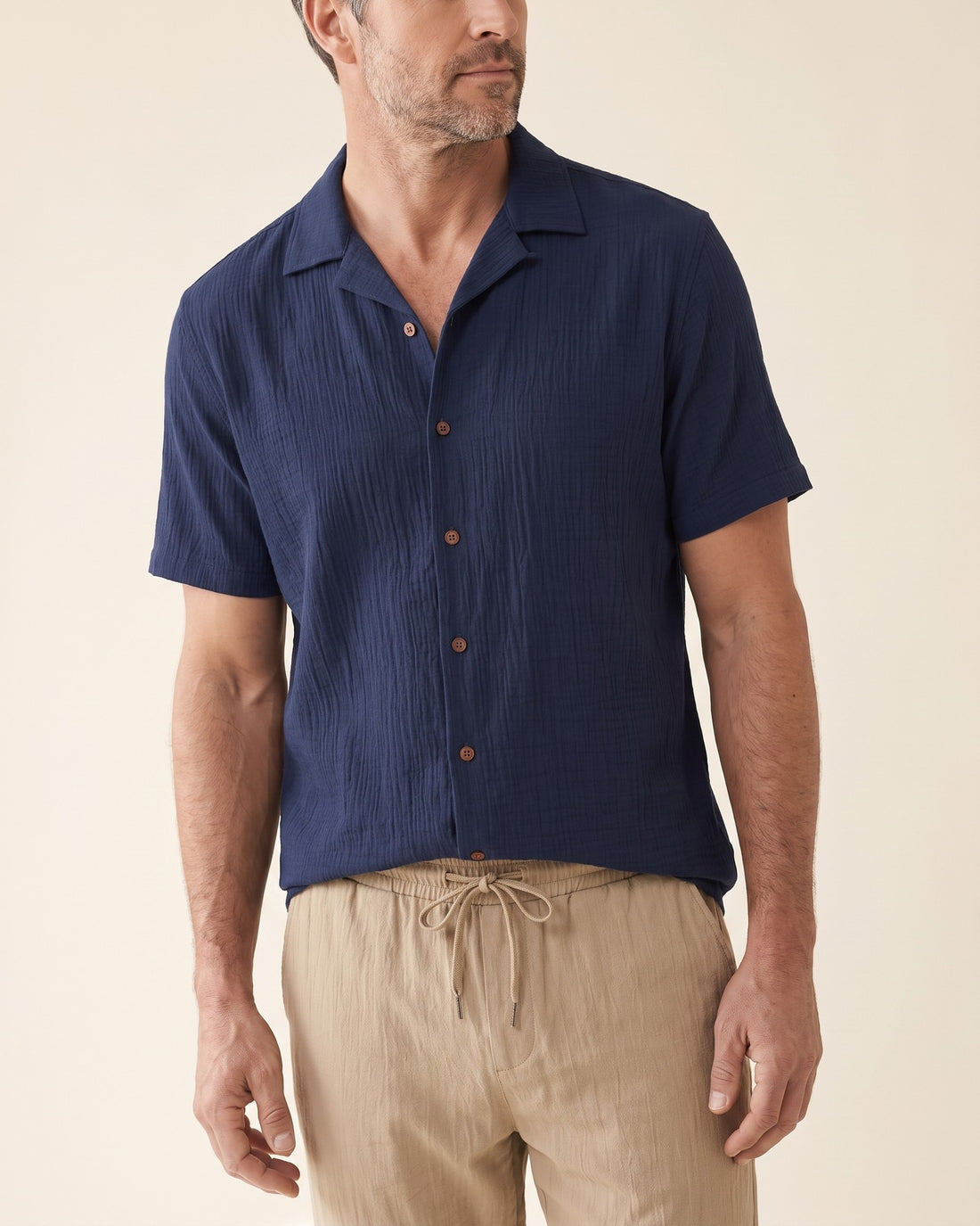KEPT Men's 2-Piece Outfit Set - Sorrento in navy and tan, detail close-up
