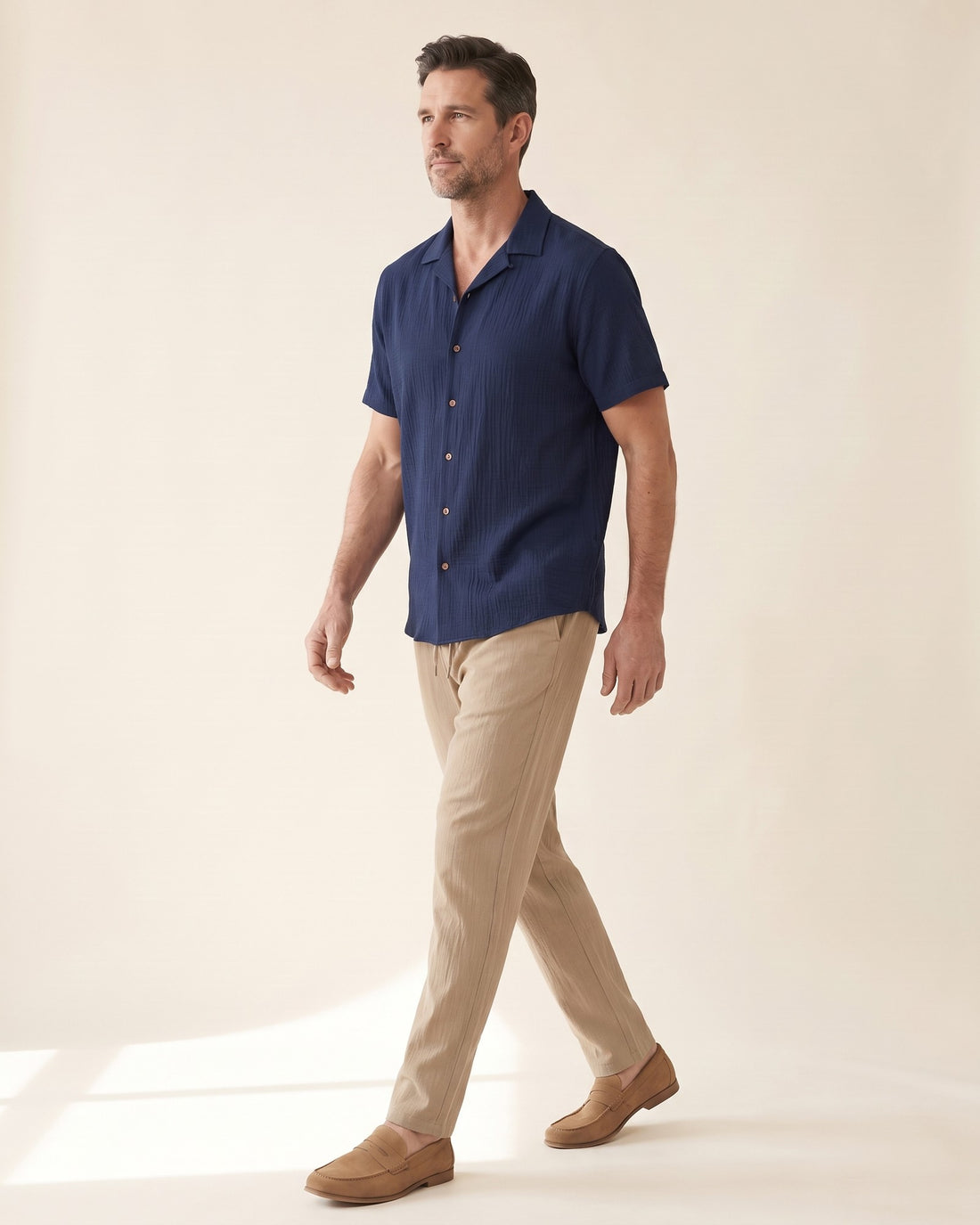 KEPT Men's 2-Piece Outfit Set - Sorrento in navy and tan, in motion