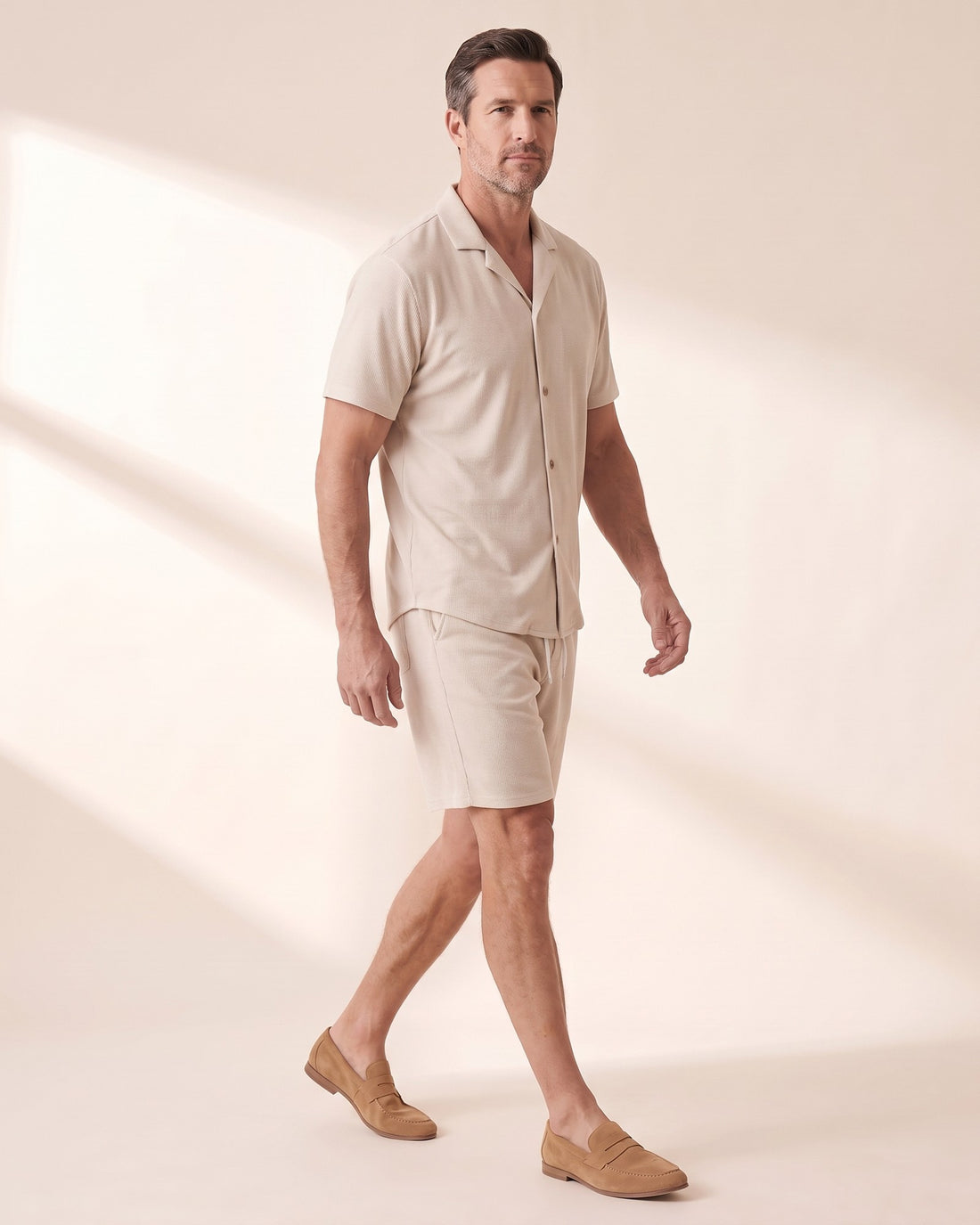 KEPT Men's 2-Piece Outfit Set - Riviera in beige, in motion