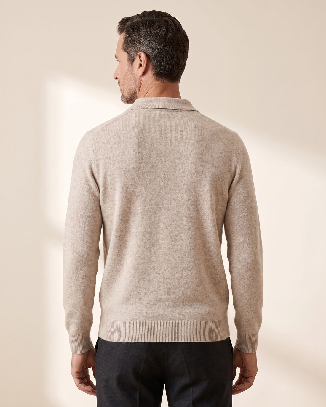 KEPT Men's Knit Polo - Biella in beige, back view