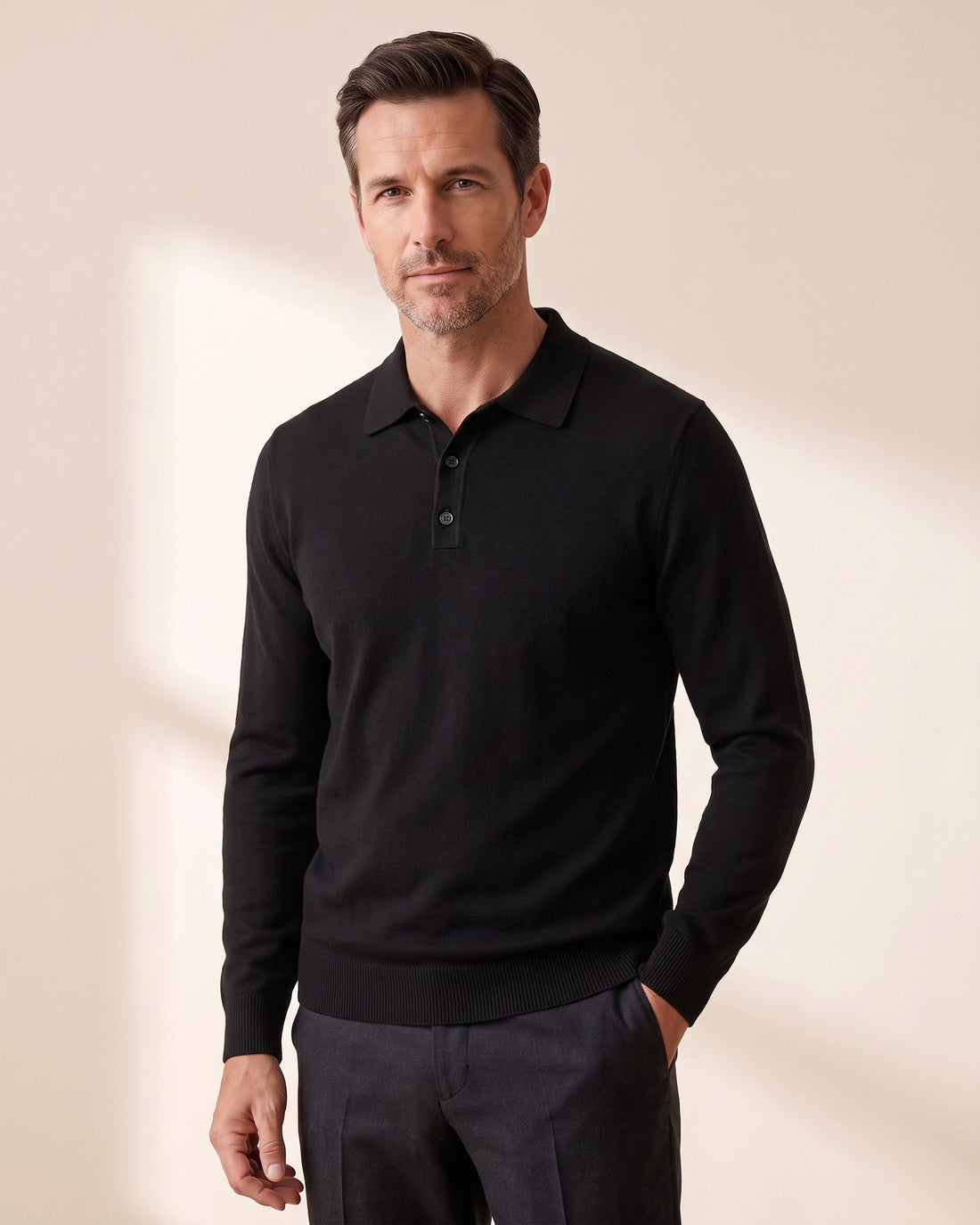 KEPT Men's Knit Polo - Biella in black