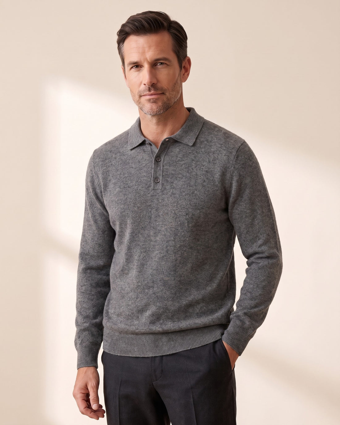 KEPT Men's Knit Polo - Biella in light gray