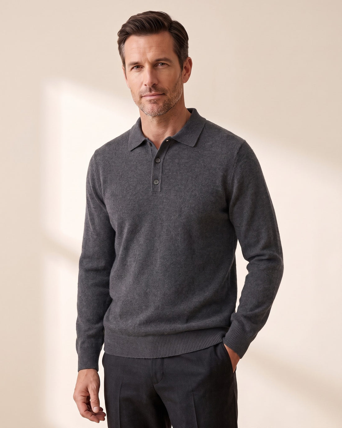 KEPT Men's Knit Polo - Biella in dark gray