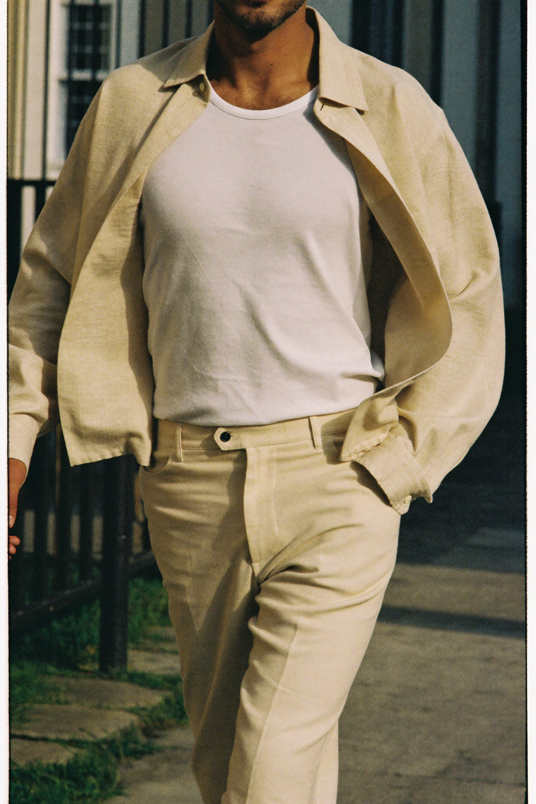 Linen shirt, worn open
